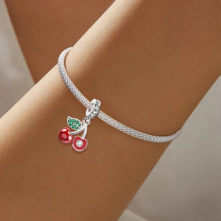 925 Sterling Silver Pink Cake Cherry Pineapple Strawberry Cherry Pendant Charm Ball Suitable for Bracelets DIY Women's Jewelry