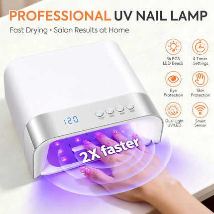 Professional 36LEDs Nail Dryer UV Lamp With 4Timers Seeting Auton Sensing 168W Nail Light For Gel Nail Polish Manicure Salon