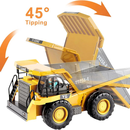 4WD Remote Control Excavator Toy Radio Controlled RC Dump Truck Vehicle Crawler Bulldozer Construction Buggy Light and Sound Car
