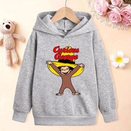 New Boys' Hoodies Cute Curious George Cartoon monkey Cartoon Printed Girls' Hoodie Fashion Children's Autumn/Winter Plush Hoodie