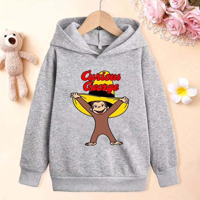 New Boys' Hoodies Cute Curious George Cartoon monkey Cartoon Printed Girls' Hoodie Fashion Children's Autumn/Winter Plush Hoodie