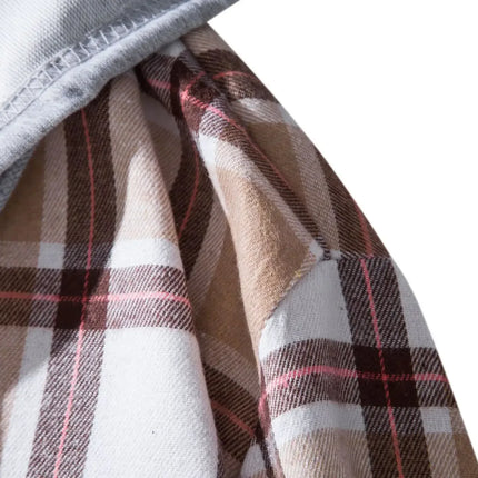 Autumn Hot Sale Of The Season Men's Plaid Hooded Casual Shirt Independent Station Cross-Border Checkered Hoodie Style Floral Patchwork