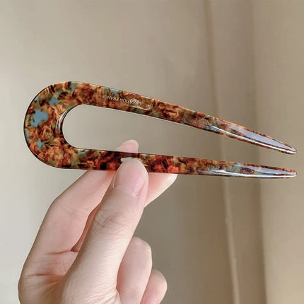 U-Shaped Hair Fork French Fashion Acrylic Hairpin Geometric Design Headwear Hair Sticks Women Girls Ponytail Holder Headdress