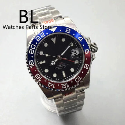BLIGER 40mm Dive Automatic Men Watch NH34 GMT Black Dial Red GMT Letter Jubilee Bracelet Red Blue Pepsi Color Ceramics Bezel