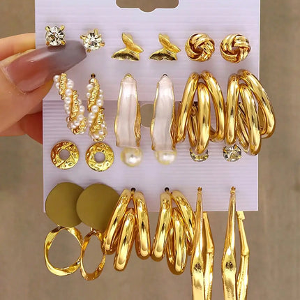 10-24 Pieces Fashionable and Elegant Retro Style Imitation Pearl Flowers Butterfly Love Geometric Round Asymmetric Exaggerated Metal Earrings Set Suitable for Women's Holiday Party Date Daily Wear Halloween Christmas Valentine's Day