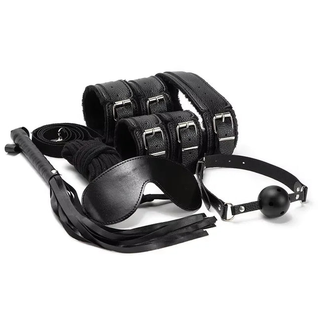 7 pieces/set of black soft PU restrained exotic slave toys suitable for women adult games restrained handcuffs sex whips