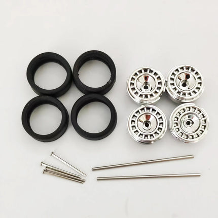 5 Sets 1/64 Alloy Car Model Tires w Shaft Wheels w 25mm Axles for Modify 1:64 Matchbox/Domeka/HW Model Cars No Need Open Chassis