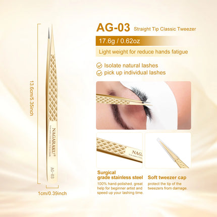 NAGARAKU Precision Fiber Tip Tweezer for Eyelash Extensions Professional Eyelash Tweezers Antistatic Straight