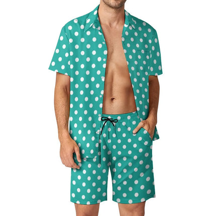 Shirt Set Men's Summer 3D Printed Polka Dot Shirt (no Pockets) And Shorts Set Men's Casual Fresh Simple Lapel Hawaiian Shirt