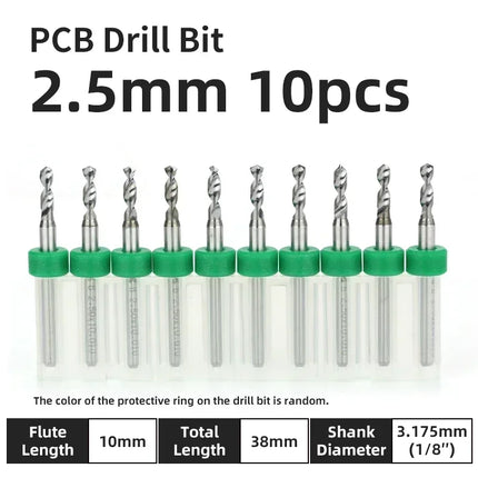 PCB Drill Bit 10pcs Tungsten Steel Micro Diameter Drill Bit Set 1/8 "Fixed Handle Mini Cnc Drill Bit 0.1-3.175mm