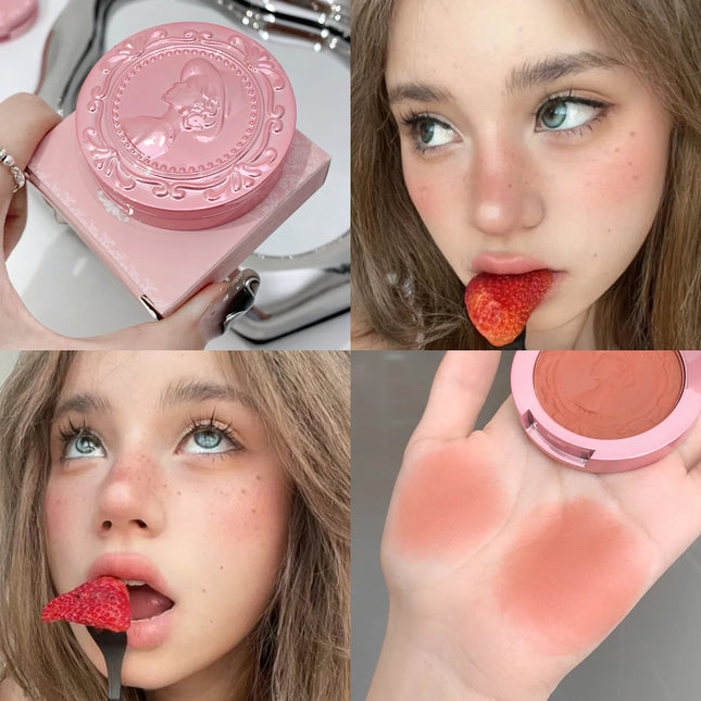 3D Embossed Girl's Blush Press Powder Nude Natural Matte Orange Brown Face Check Contouring Blusher Rouge Makeup Blush Palette
