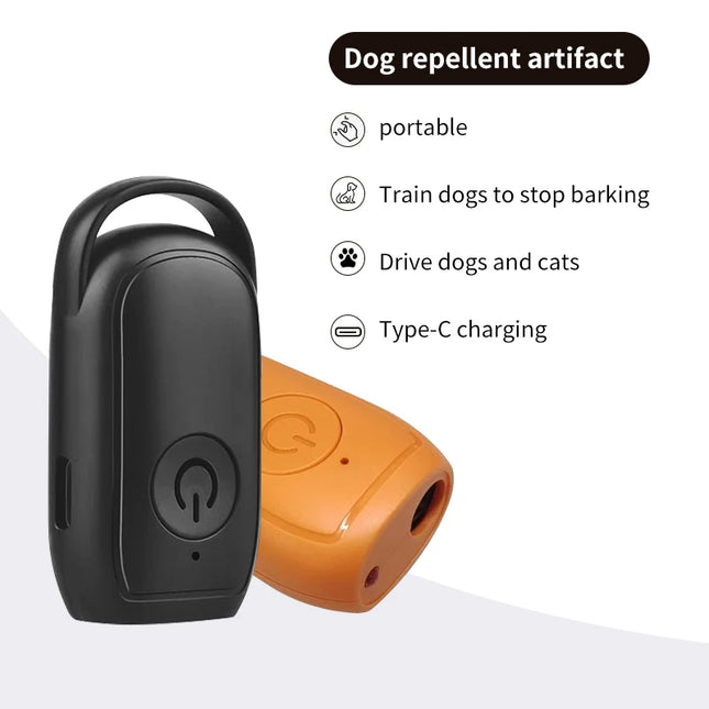 Portable Ultrasonic Dog Repeller 180mAh Rechargeable 23-40KHZ Long Distance Outdoor Deterrent Tool with Flash Light