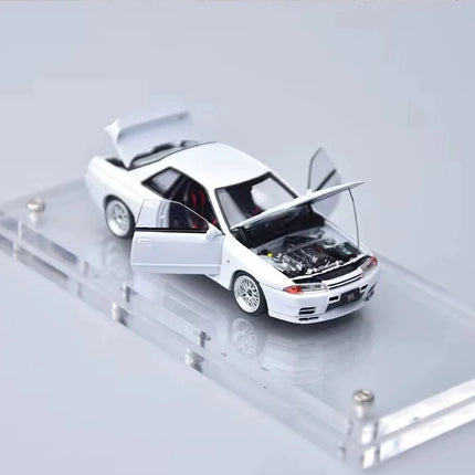 FH1:64 full-opening car model, Skyline R33 R32 detailed engine, double-layer transparent crystal platform, gift box packaging