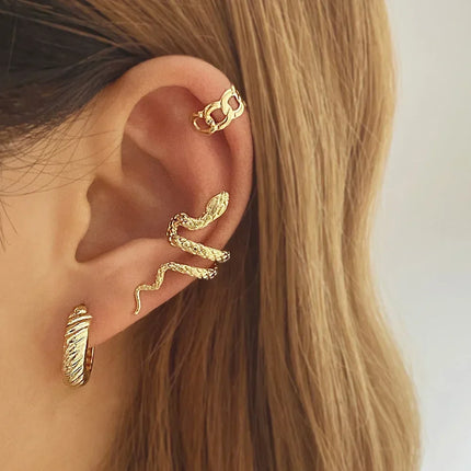 Fake Piercing Double Layer Circle Ear Cuff Faux Earrings for Women Personality Vintage Stainless Steel Ear Clips Party Jewelry
