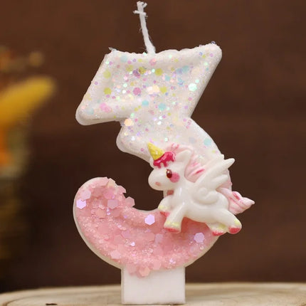 Happy Birthday Candles Pink Unicorn 4 Year Baby Candle Decoration For Cake Glitter Birthday Candle Party Anniversary Decorate
