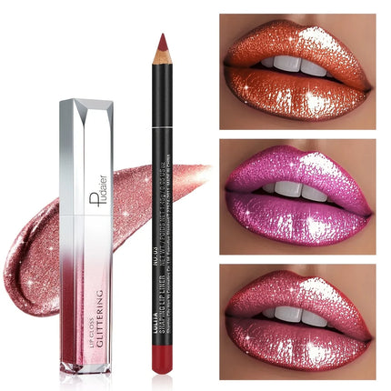 Silky Matte Lip Liner & Metallic Gloss Duo | All-Day Wear, Smooth Definition & High-Shine Finish | Gift Set for Everyday & Bold