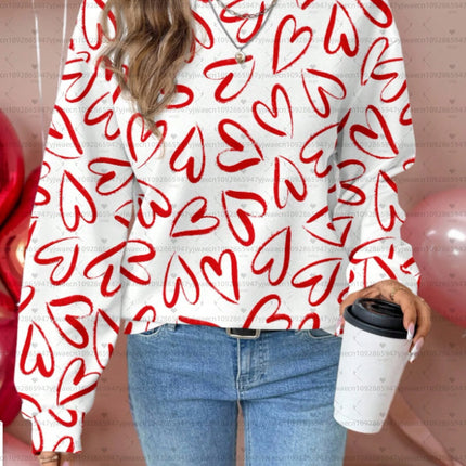 2025 Women Graphic Red Heart Long Sleeve Sweatshirt  Hoodies Women Harajuku Women's Round Neck Sweatshirt Hoodie Females hoodies