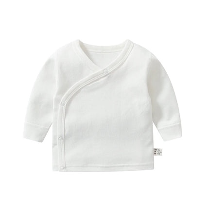 Newborn Baby Clothing Slanting Open Buckle T Shirt Tops Cotton Long Sleeves Solid Color Tees Baby Boys Girls Outfit 0-12 Months