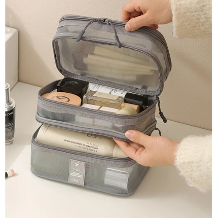 Fashion Transparent Mesh Travel Cosmetic Bag Storage Multi Layer Portable Womens Toiletry Bag Large Capacity Bag Makeup