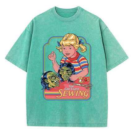 You Can Learn Sewing Print Women Distress T Shirt Summer Breathable Wash Tshirt Street Fashion Tees Casual Sport Cool T-Shirts