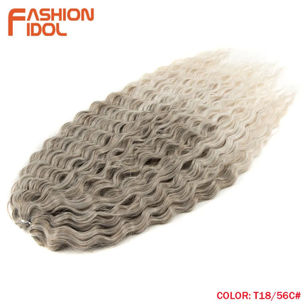 FASHION IDOL 22 Inch 300g 3PCS Ariel Curl Hair Water Wave Twist Crochet Hair Synthetic Ombre Brown Fiber Braiding Hair Extension