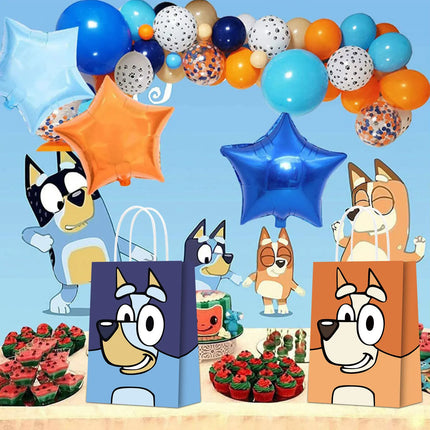 6/12Pcs Bluey Theme Gift Bag Set Bingo Anime Children's Birthday Party Biscuit Candy Packaging Bag Gifts Storage Party Supplies