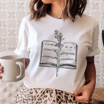 Books Cats Tarot Vintage Tee Fashion T-shirts New Women Summer Tshirt Top Lady Print Female Clothes Short Sleeve Graphic T-Shirt