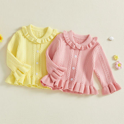 Toddler Baby Girl Autumn Button Down Cardigan Sweater Children Long Sleeve Turn Down Collar Solid Color Knit Sweater Tops