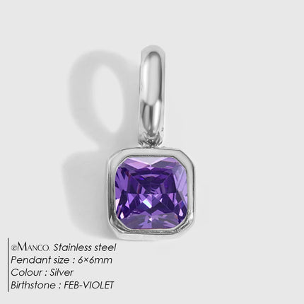 eManco Colorful 12 Birthstone Pendant DIY Accessory Necklace Women's Square Zircon Clavicle Pendants Birthday Party Gift
