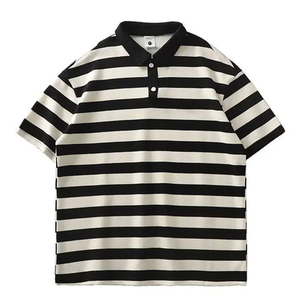 Japanese Sle Striped  irt ort Sve Loose Casual Loose Collar Base irt Heavy T-irt Trendy Brand Breathable