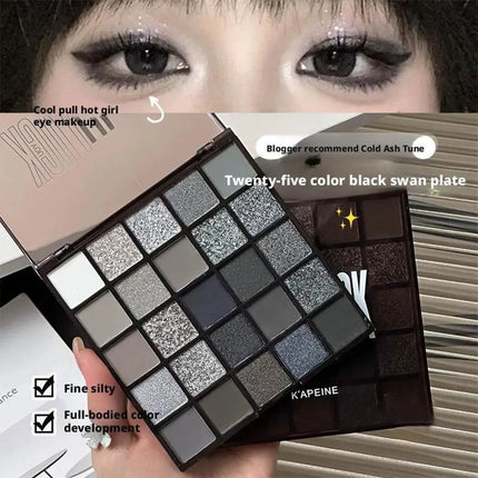 25 Colors Black Grey Smokey Eyeshadow Palette, Matte Black White Gray Silver Smoky Eye Shadow, Black Eyeshadow Makeup Goth Look
