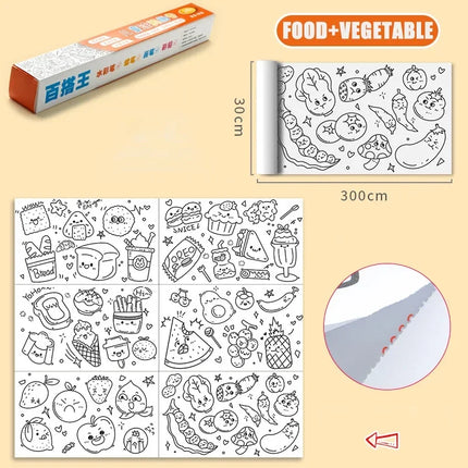 Children Drawing Roll Sticky Coloring Paper Roll DIY Painting Toy Color Filling Paper Graffiti Scroll for Kids Educational Toys