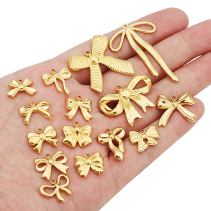 5pcs Stainless Steel Bow Knot Charms Waterproof Pvd Plated Gold Bow Pendants for DIY Earrings Bracelets Necklace Jewelry Making
