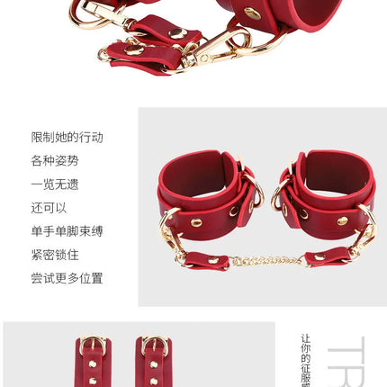 Sex Couple Bdsm Bondage Set Split Leather Restraints Collars Wrist Ankle Cuff Handcuffs Sex Toys For male and female Adult Games