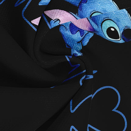 Stitch Heartbeat Love Heart ECG Line Print T-shirt, Men Cute Lilo & Stitch Black Casual Streetwear Tee