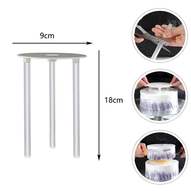 Cake Layer Support Frame, Reusable 9/12/16/20/26 cm Cake Board and Cake Pin Rod for Layered Cake Structure and Stacking