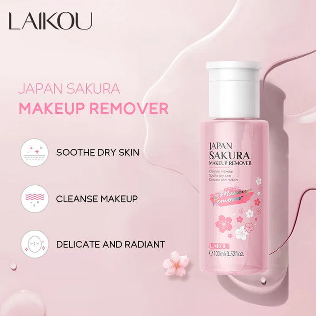 LAIKOU Japan Sakura Makeup Remover: The Ultimate Sensitive-Skin Solution for Deep Cleansing and Gentle Makeup Removal 100ml