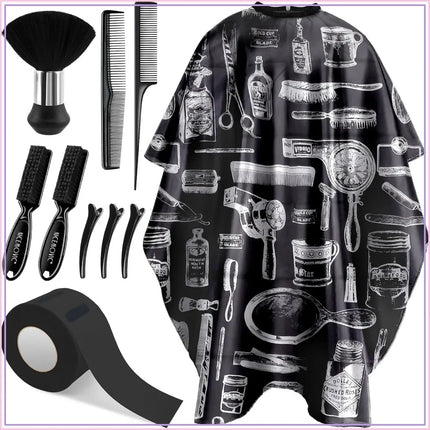 10 in 1 Hair Cutting Barber Cape Set with Neck Duster, Brush, Neck Strips, Hair Combs & Clips - Professional Salon Accessories
