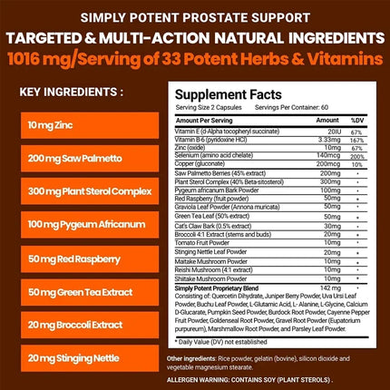 Saw Palmetto, 33 Vitamins & B6, Zinc, Selenium - Prostate Supplement for Men