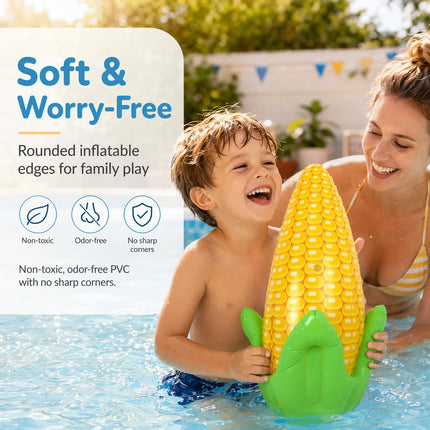 Large Inflatable Corn Toy Thickened PVC Pool Float Foldable Blow Up Water Play Decor for Kids Backyard Lawn Beach Hawaiian