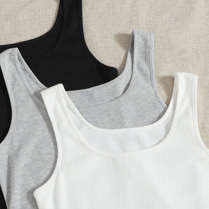 3 Pack Solid Crew Neck Tank Top Casual Sleeveless Top For Spring & Summer Women's Clothing