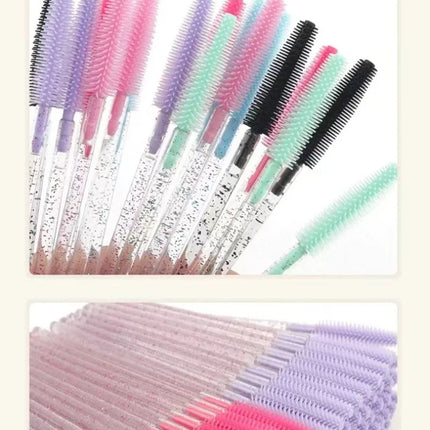 50pcs Crystal Silicone Eyelash Brush Lash Makeup Brushes Eyebrow Comb Eyelashes Extension Spoolie Microbrush Cosmetics Tool