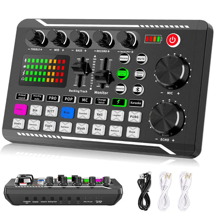 F998 Podcast Live Equipment Bundle, Professional Live Sound Card with Microphone Set Mixer Recording Studio Package Music Singin