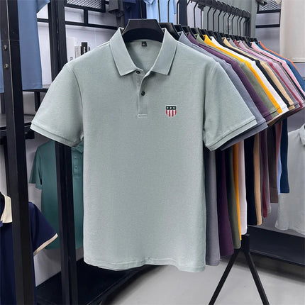 men's summer luxury brand 100% cotton polo shirt, lapel print short-sleeve t-shirt, business casual breathable men's clothing