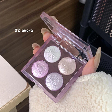 Planet Four-color Diamond Glitter Eyeshadow Palette Aurora Purple Metallic Shimmering Baked Powder Highlighter Eye Shadow Makeup