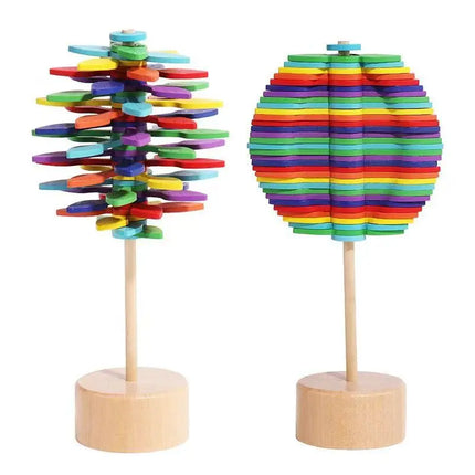 Wooden Rotating Lollipop Fibonacci Sequence Art Creative Idea Stress Relief Office Home Novelty Gadget for Adults Kids