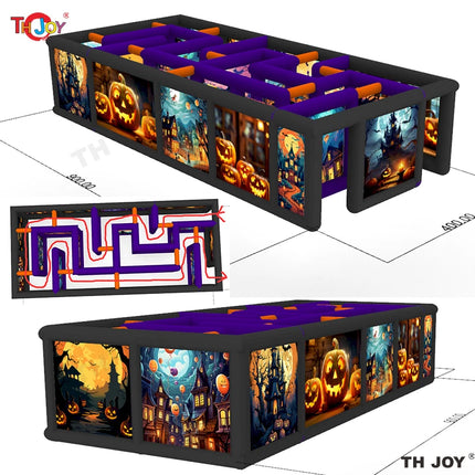 New Design Black Fun Maze Game Large Inflatable Halloween Haunted House Inflatable Haunted Labyrinth Maze for Outdoor Play