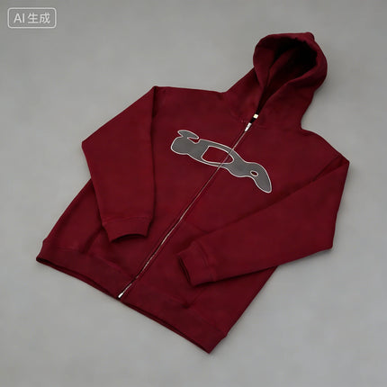 2025European and American Fashion New Trend Letter Print Fleece Loose Casual Zipper Unisex Hooded Sweatshirt Jacket