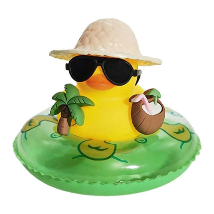 1pc Car Dashboard Ornaments Summer Yellow Duck Coconut Skateboard Hat Rubber Squeeze Duck Cute Car Decoration