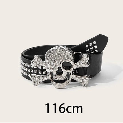 Silver Skull Buckle Women's Belt Hip Hop Punk Y2k Girls Black Pu Pin Buckle Girdle Goth Retro Jeans Accessories Rivet Waistband